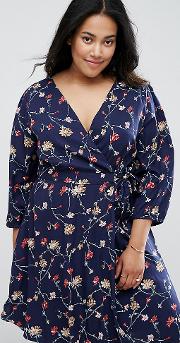 wrap front dress in floral print