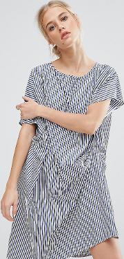 draped shift dress in stripe