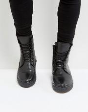 leather smooth wedge lace up boots