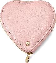 Heart Coin Purse In Peach Embossed Flower & Blush 