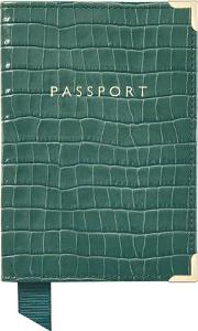 Ladies Sage Green Deep Shine Small Croc Passport Cover