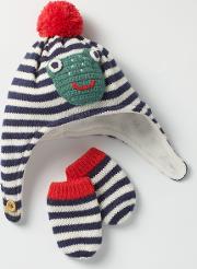 Crochet Hat & Mittens Set Beacon Blue/ecru Baby