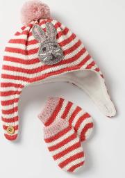 Crochet Hat & Mittens Set Jam Red/ecru