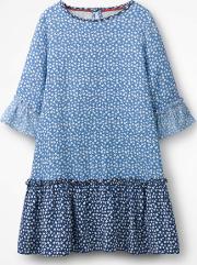 Frill Sleeve Printed Dress Blue Girls