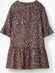 Frill Sleeve Printed Dress Brown Girls