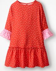 Frill Sleeve Printed Dress Red Girls