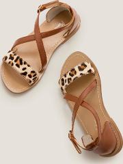 Leather Cross Over Sandals Brown Girls