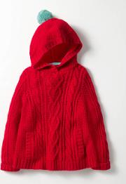 Cable Poncho Jumper Red Girls Boden 