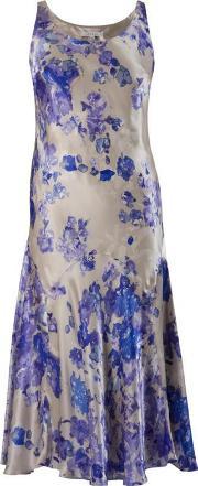 Champagne & Lilac Border Print Silk Dress