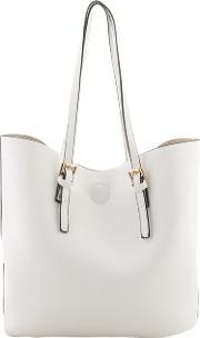 White & Gold Buckle Detail Shoulder Bag