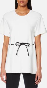 Women's Peplum T Shirt With Leather Drawstring Cord White M White