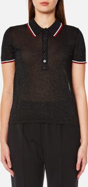 Women's Polo Shirt With Contrast Striping Trims Onyx