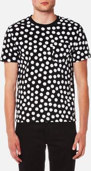 Men's Dots Print Crew Neck T Shirt Blackwhite L Black