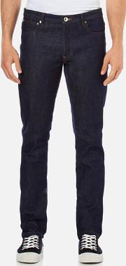 Men's Petit Standard Mid Rise Jeans Selvedge Indigo W34l32 