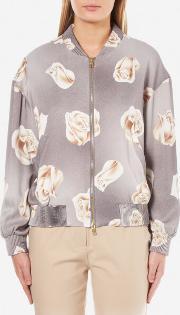 women's rose print bomber jacket grey it 44uk 12