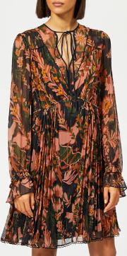 Women's Forest Floral Print Pleated Dress