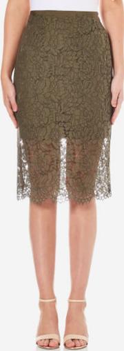 Women's Glimmer Lace Midi Skirt Olive Us