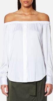 Women's Long Sleeve Off The Shoulder Button Through Shirt White S White