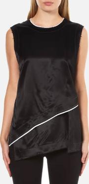 Women's Sleeveless Layered Shirt With Asymmetrical Hem And Raw Edge Detail Blackchalk S Black