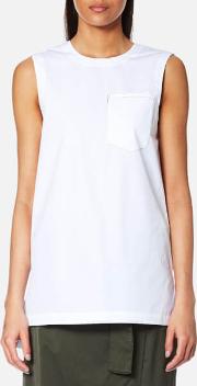 Women's Sleeveless Shirt With Step Hem And Front Pocket White M White