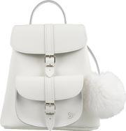 womens snowball fur pom backpack white