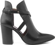 Women's Geneve Leather Heeled Ankle Boots Black