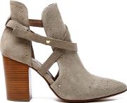 Women's Jura Suede Studded Heeled Ankle Boots Taupe