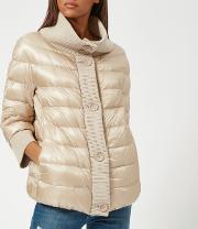 Women's Short 34 Sleeve Quilted Jacket With Knit Collar 
