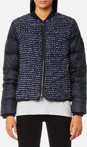  women's boucle quilted down bomber jacket peacoat it 40uk 8 blue 