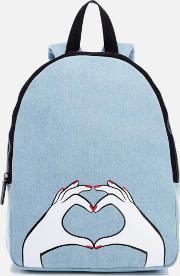 Women's Heart Hands Large Denim Backpack Denim