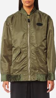  women's nylon bomber jacket with frill detail military it 40uk 8 green 