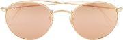  women's round metal sunglasses matte goldbrown mirror pink 50mm
