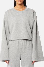  women's tie back long sleeve crop sweatshirt heather grey m grey 
