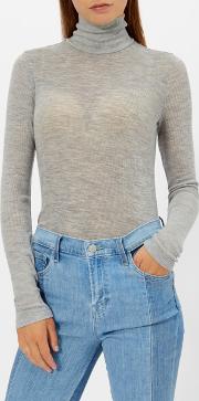 Women's Sheer Wooly Rib Long Sleeve Fitted Turtleneck Jumper Heather 