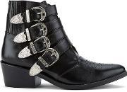 Women's Buckle Side Leather Heeled Ankle Boots Black Leather Uk 3