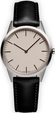 Men's C35 Polished Steel Italian Nappa Leather Wristwatch Black