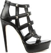 Doretea Black Leather Studded Platform Sandal 