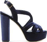 Donner Navy Velvet Platform Heeled Sandal