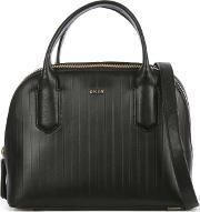 Gansevoort Black Leather Pinstripe Grid Satchel Bag 