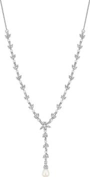 Silver Plated Clear Pearl Aurora Move On Y Lariat Necklace