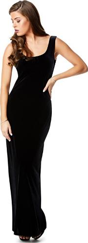 Black yara Stretch Velvet Vest Maxi Column Dress