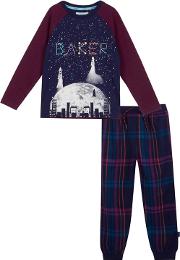 Boys Navy Constellation Print Glow In The Dark Pyjama Set