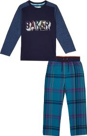 Boys' Navy Logo Print Pyjama Set