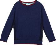 Boys Navy Ribbed Side Panel Jumper With Merino Wool