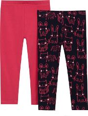 Bluezoo 2 Pack Pink Plain And Navy Bunny Print Leggings