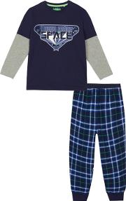 Bluezoo Boys Navy Space Print Jersey Pyjama Top And Bottoms Set