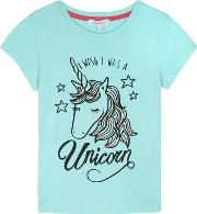 Bluezoo Girls Blue i Wish I Was A Unicorn Print T Shirt