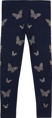 Bluezoo Girls Navy Diamante Butterfly Leggings