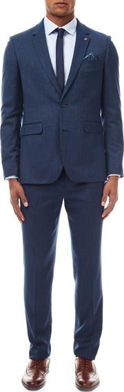Blue Herringbone Slim Fit Suit Jacket