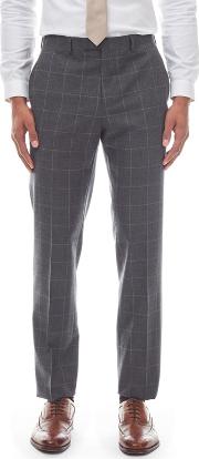 Montague  Grey And Camel Checked Slim Fit Trousers